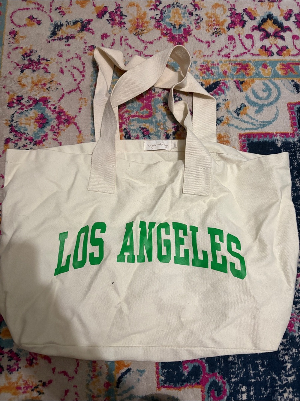 Los Angeles Canvas Tote Bag with Green Print